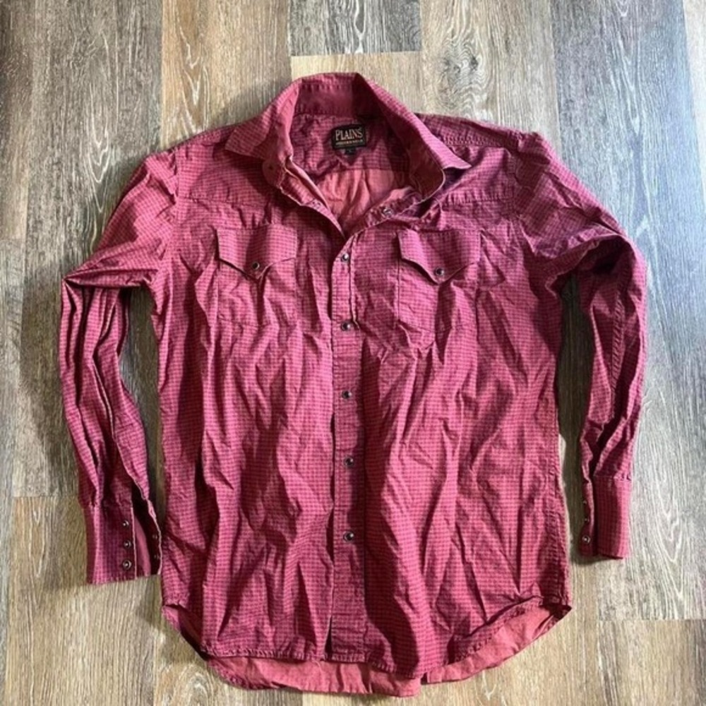 Plainsβ Western Wear Shirt Mens L Burgundy Pearl Snap Geometric Print Long Slv